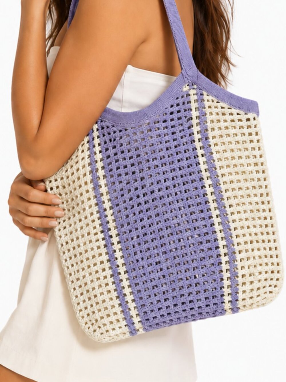 Art Class Target Crochet Knit Bag Striped NWT Purple Cream
